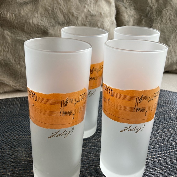 Vintage MCM 4 Liszt Darlington Design Frosted Glasses, Notes, Highball Tumbler - Picture 4 of 6